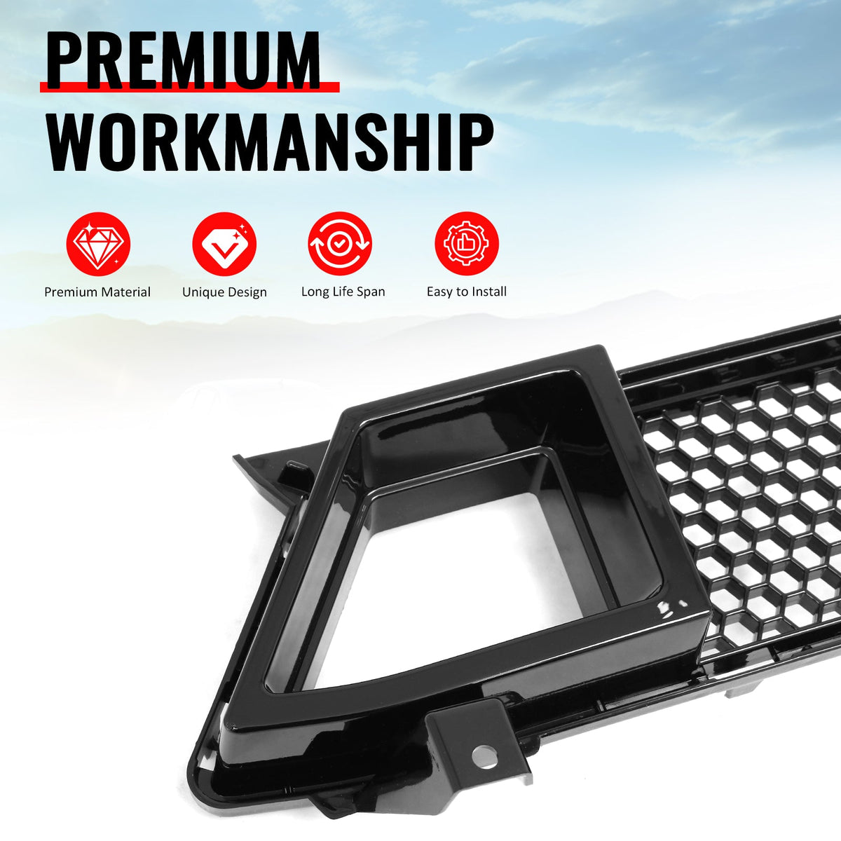 2024-2026 Ford Mustang GT Front Lower Grille Shelby Super Snake Style Gloss Black ABS Plastic Replacement Bumper Grill
