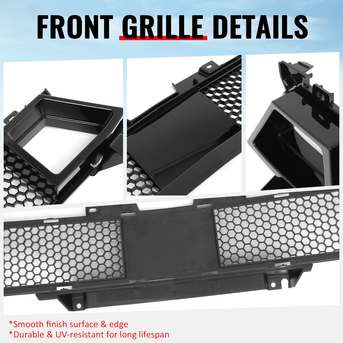 2024-2026 Ford Mustang GT Front Lower Grille Shelby Super Snake Style Gloss Black ABS Plastic Replacement Bumper Grill