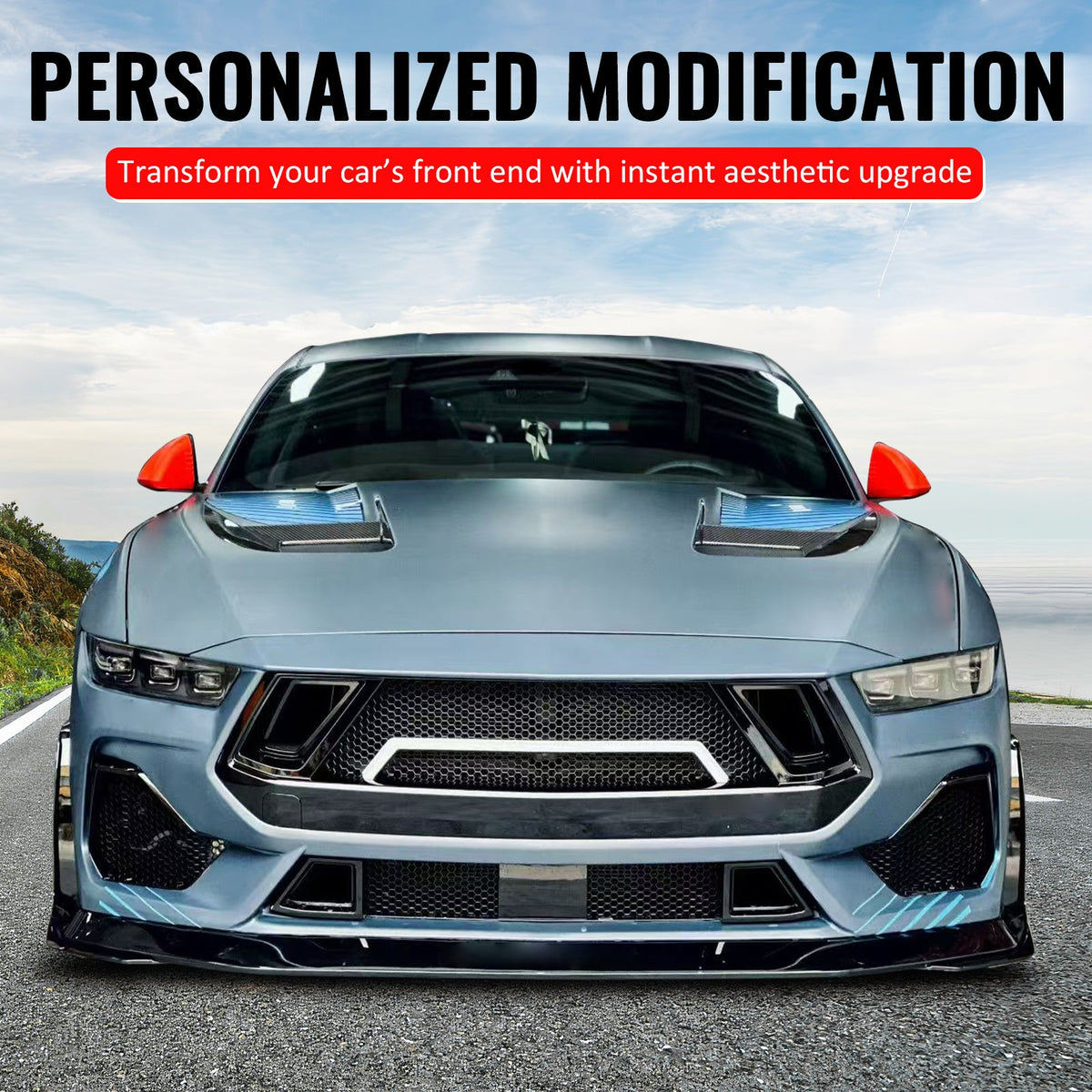 2024-2026 Ford Mustang GT Front Lower Grille Shelby Super Snake Style Gloss Black ABS Plastic Replacement Bumper Grill