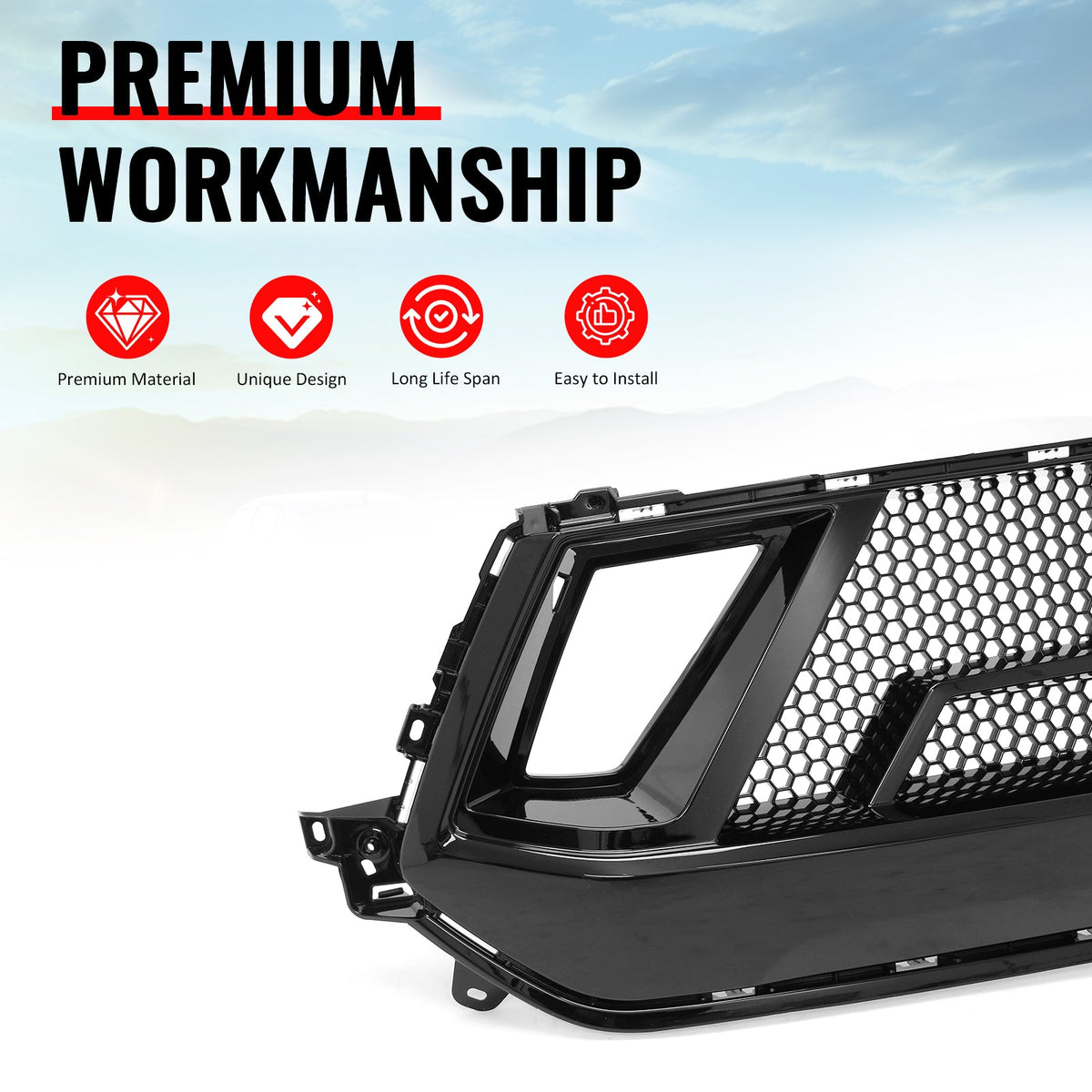 2024-2026 Ford Mustang GT Fog Light Cover & Upper Lower Grille Shelby Super Snake Style Gloss Black ABS Plastic Fog Lamp Decoration Bezel