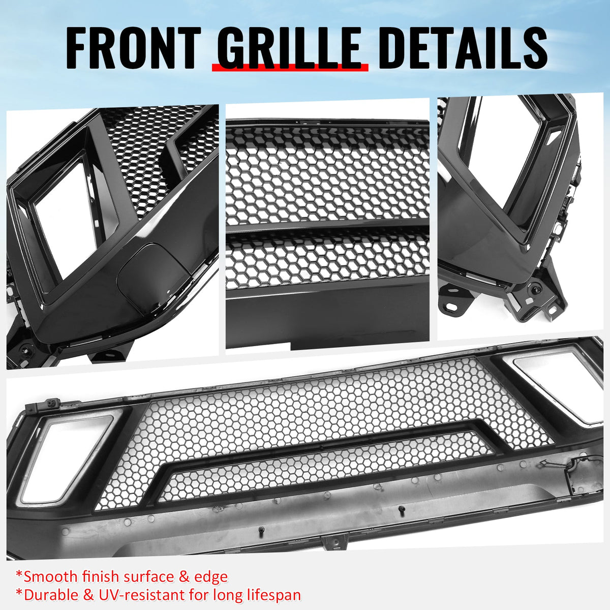 2024-2026 Ford Mustang GT Fog Light Cover & Upper Lower Grille Shelby Super Snake Style Gloss Black ABS Plastic Fog Lamp Decoration Bezel