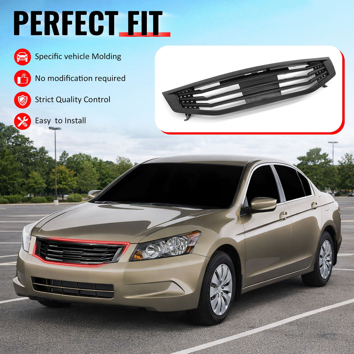 2011-2012 Honda Accord Sedan 4-Door Front Upper Grille Mugen Style Black Replacement Front Bumper Hood Grill