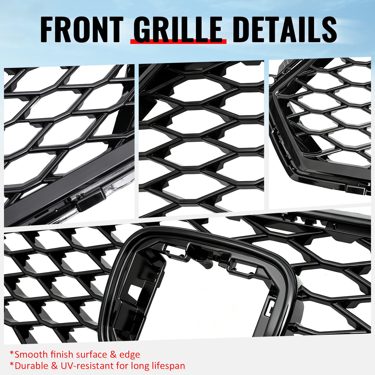 2023-2026 Honda Accord 11th Gen Front Bumper Upper Hood Honeycomb Grille Replacement TR Style ASB Plastic Gloss Black