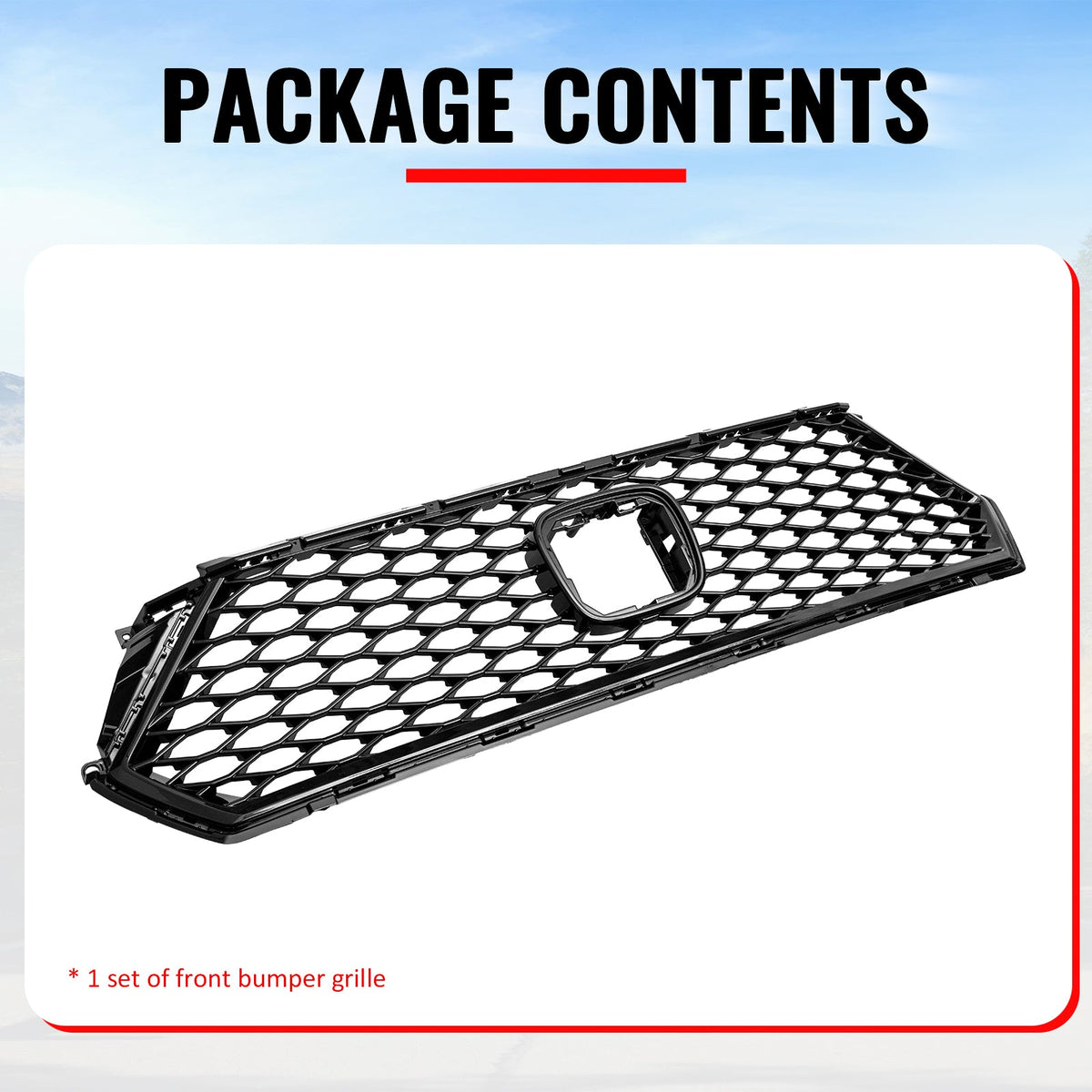 2023-2026 Honda Accord 11th Gen Front Bumper Upper Hood Honeycomb Grille Replacement TR Style ASB Plastic Gloss Black