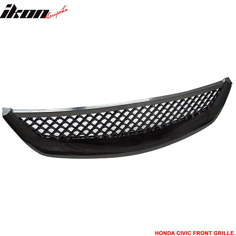 2001-2003 Honda Civic 2Dr 4Dr T-R Black Front Hood Grille Grill ABS