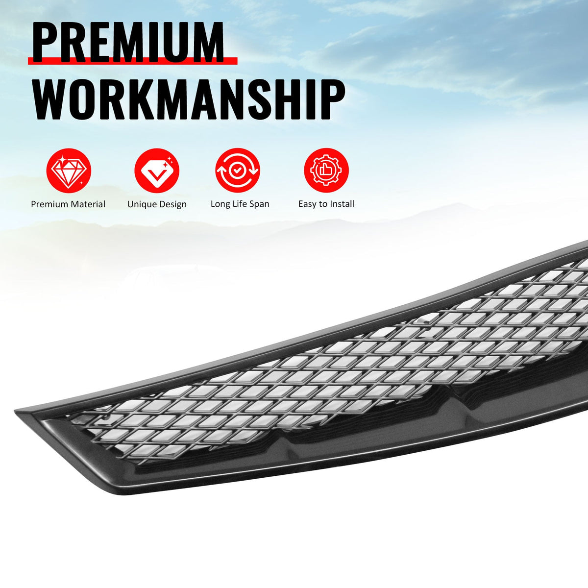 2006-2008 Honda Civic 2-Door Coupe Front Upper Grille Mesh Style Black Replacement Front Bumper Hood Grill