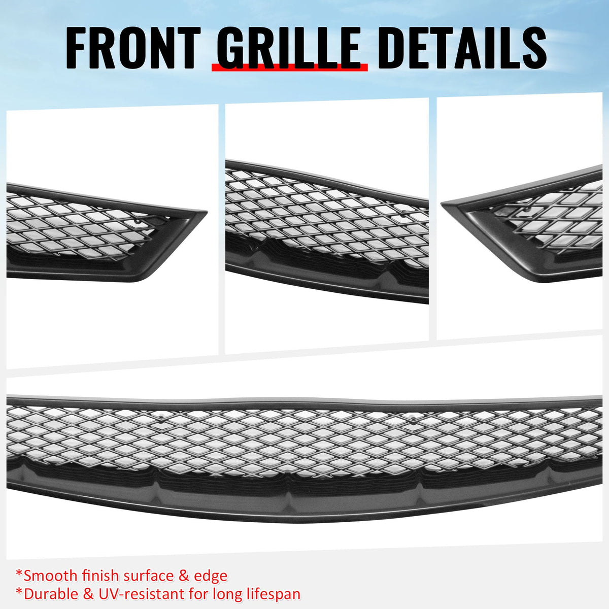 2006-2008 Honda Civic 2-Door Coupe Front Upper Grille Mesh Style Black Replacement Front Bumper Hood Grill