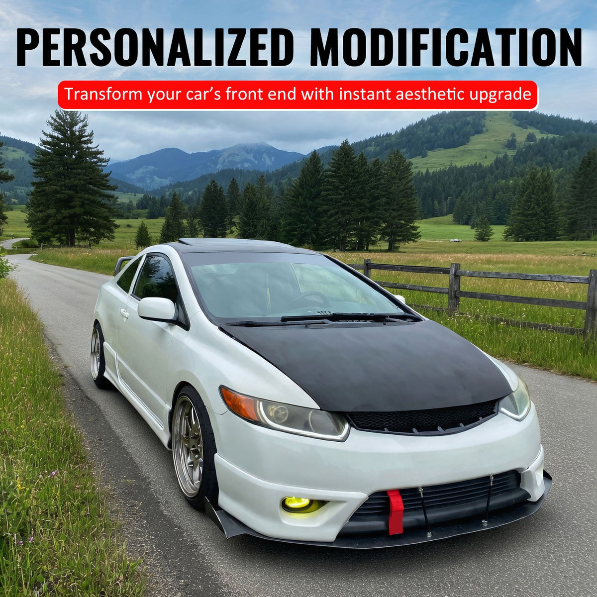 2006-2008 Honda Civic 2-Door Coupe Front Upper Grille Mesh Style Black Replacement Front Bumper Hood Grill