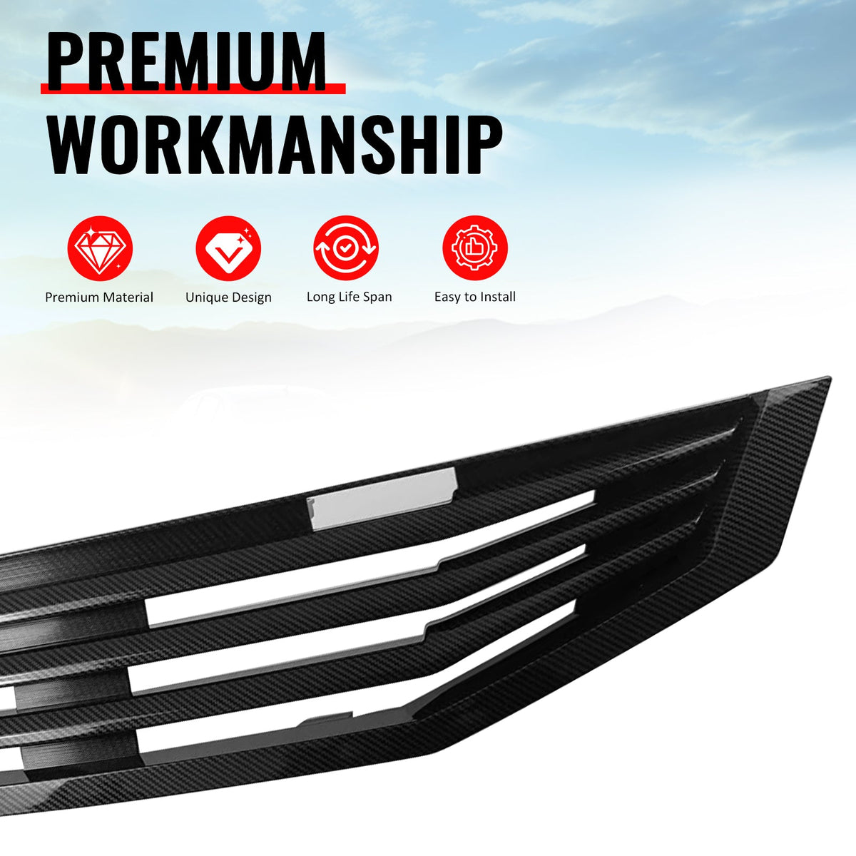2008-2010 Honda Accord Coupe 2-Door Mugen Style Front Bumper Upper Grille Replacement Carbon Fiber Print ABS