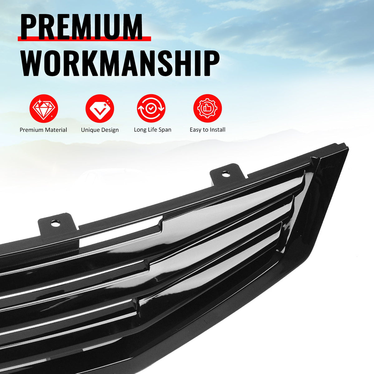 2008-2010 Honda Accord Coupe 2-Door Mugen Style Front Bumper Upper Grille Replacement Gloss Black ABS