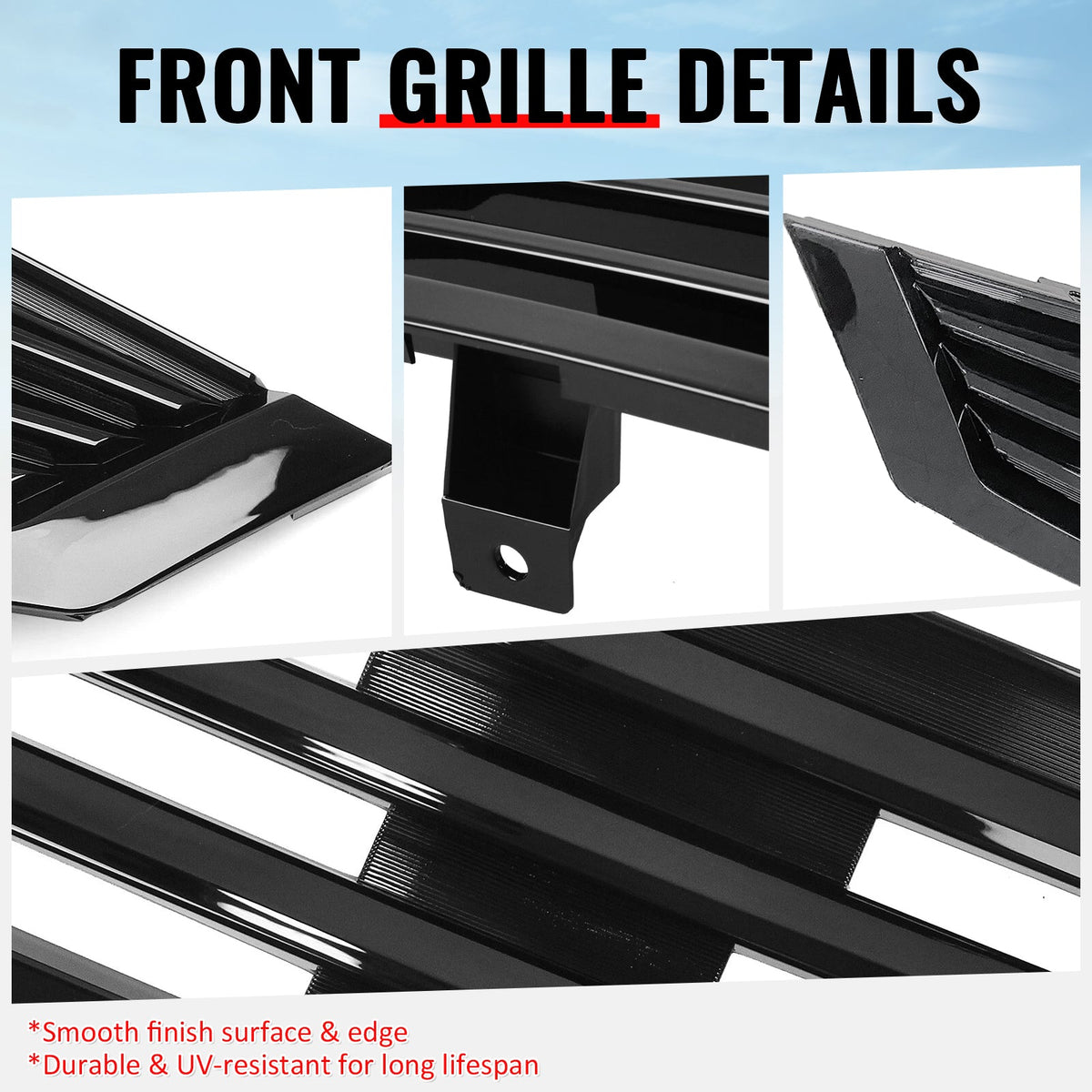 2008-2010 Honda Accord Coupe 2-Door Mugen Style Front Bumper Upper Grille Replacement Gloss Black ABS