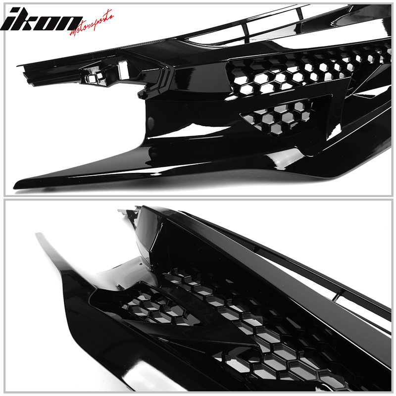 2016-2021 Honda Civic IKON Style Gloss Black Front Bumper Grille ABS