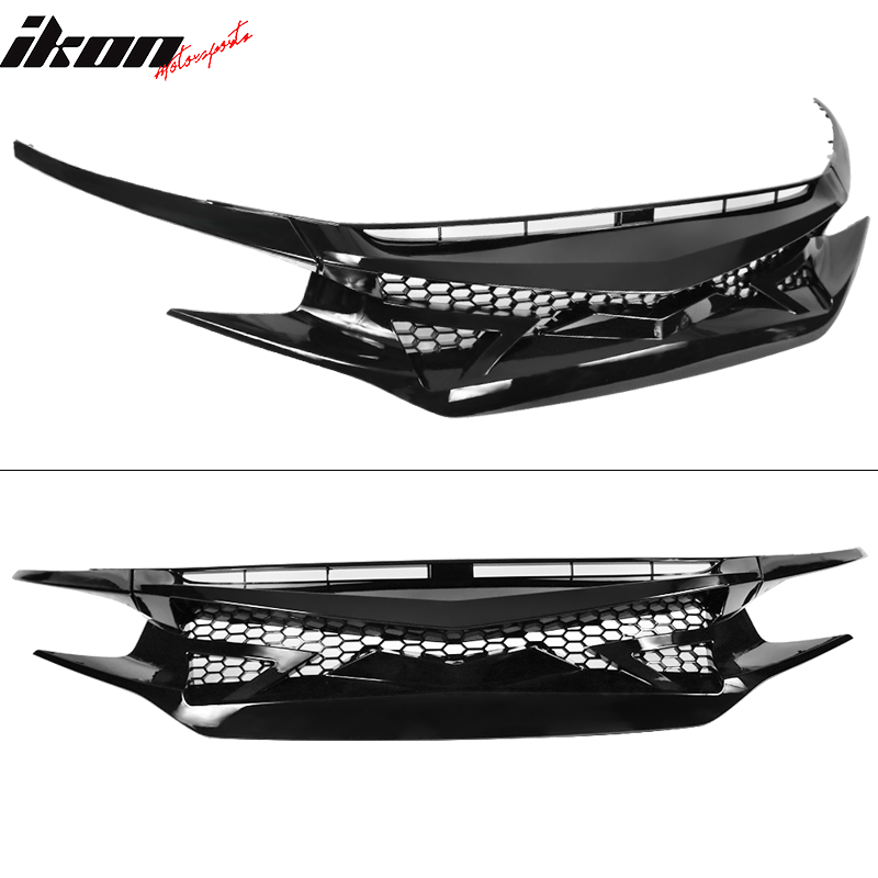2016-2021 Honda Civic IKON Style Gloss Black Front Bumper Grille ABS