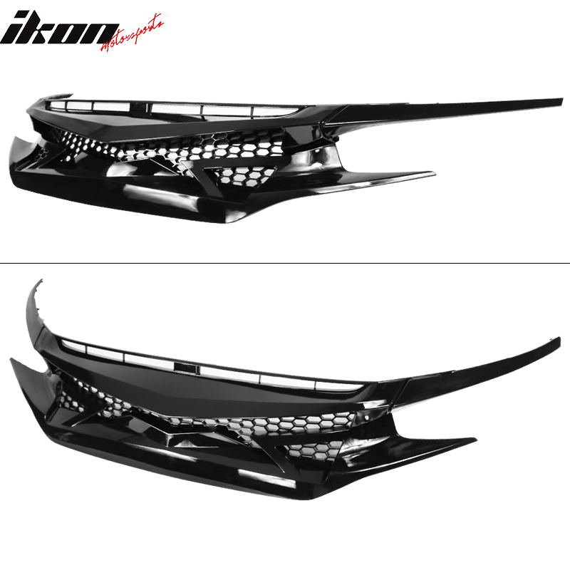 2016-2021 Honda Civic IKON Style Gloss Black Front Bumper Grille ABS