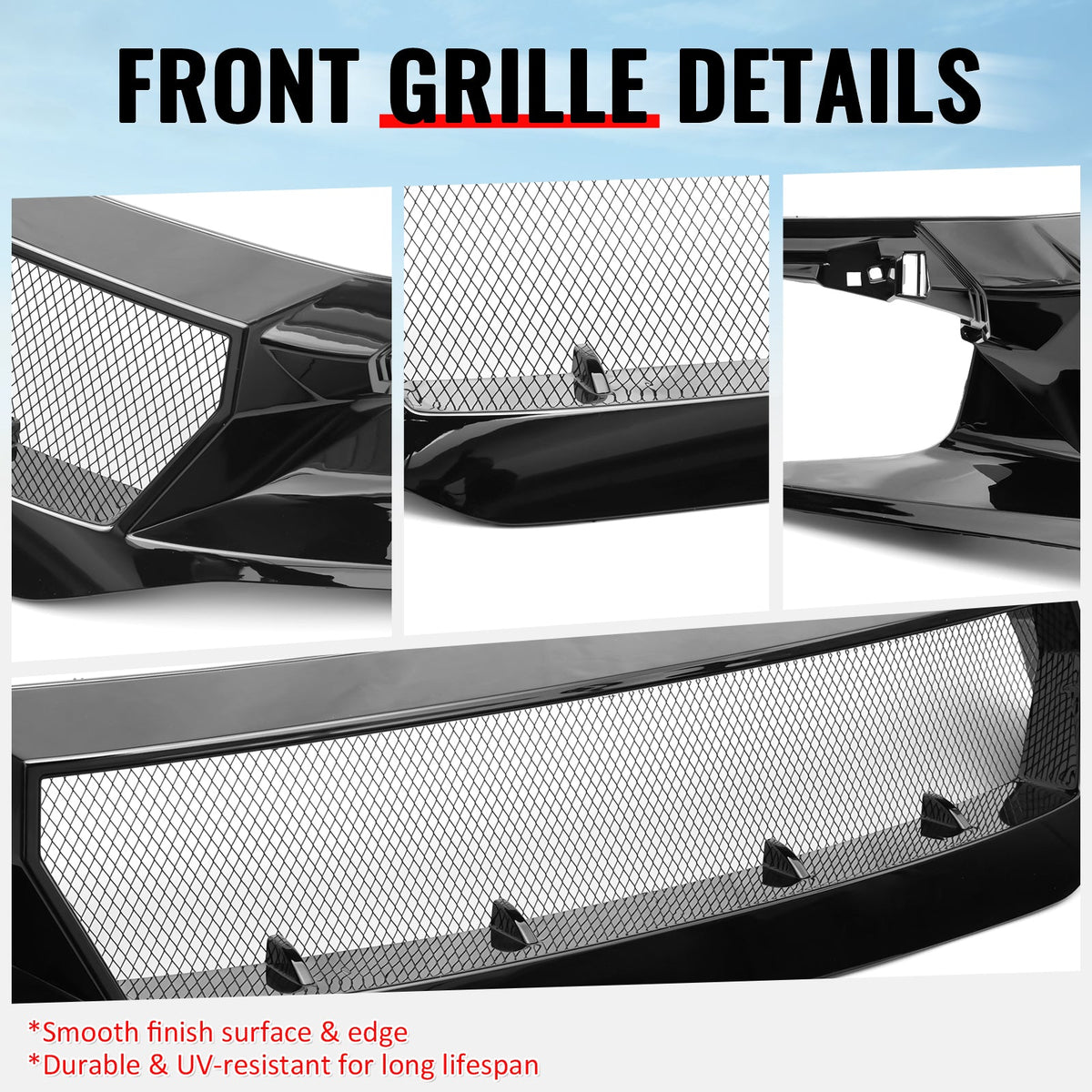 High Flow Front Bumper Upper Hood Mesh Grille for Honda Civic 2016-2018 & Hatchback/Si 2019-2021 3PCS JDM Style ASB Plastic Gloss Black