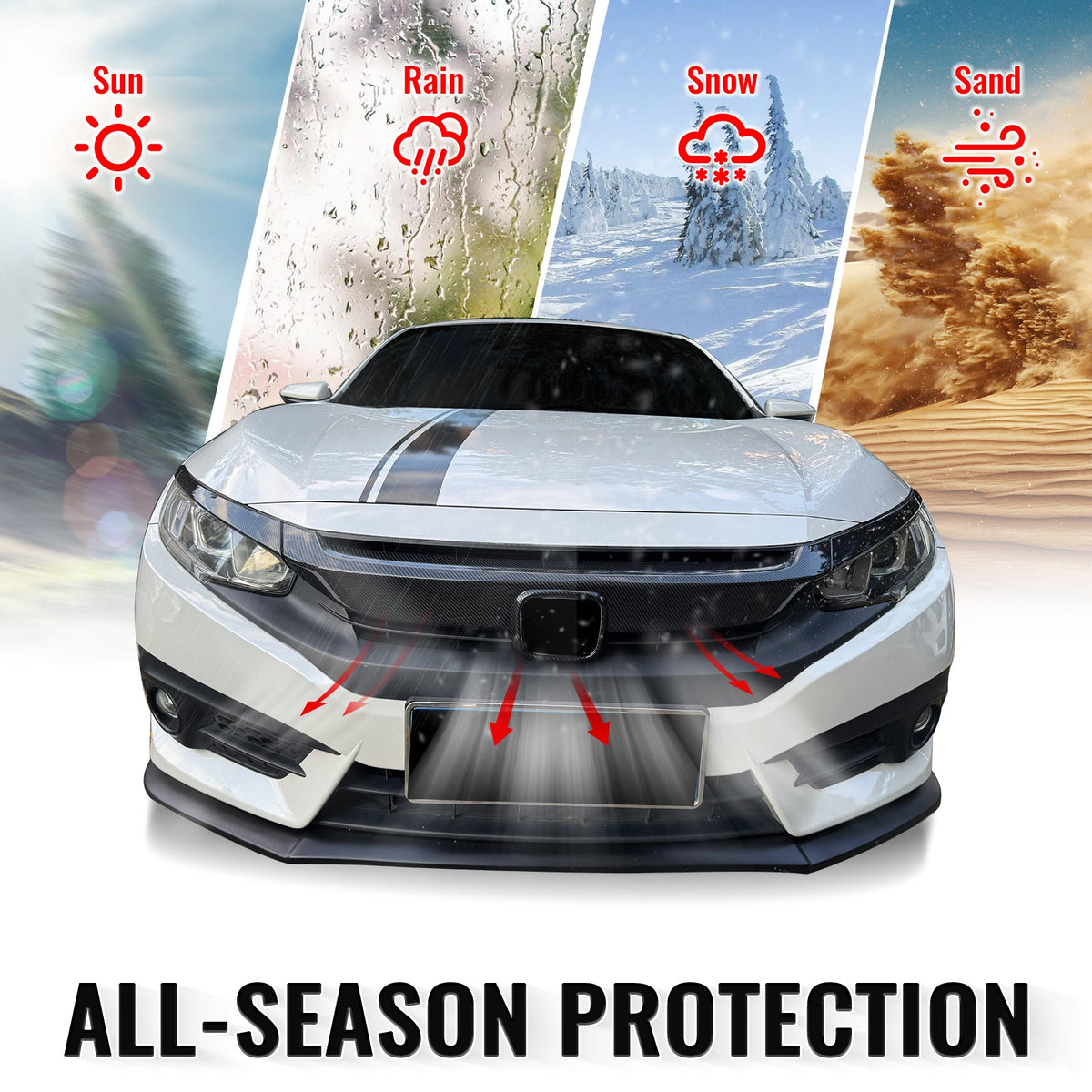 2016-2021 Honda Civic OE Style Carbon Fiber Print Grille Cover ABS