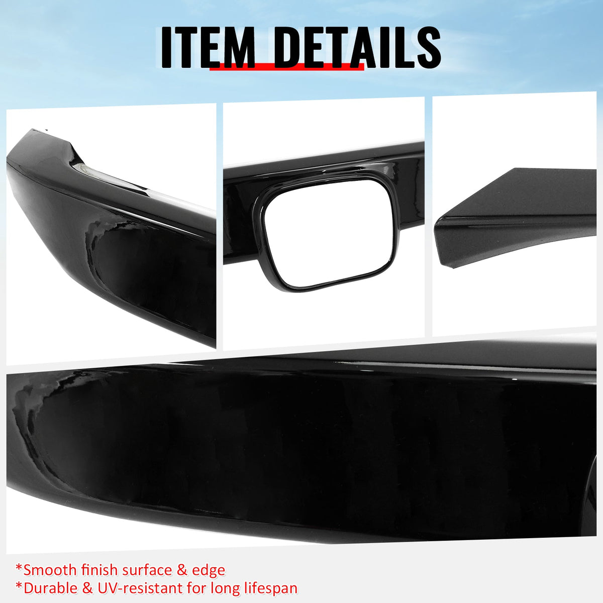 Bumper Grille Cover for Honda Civic 2016-2021 OE Style Gloss Black ABS
