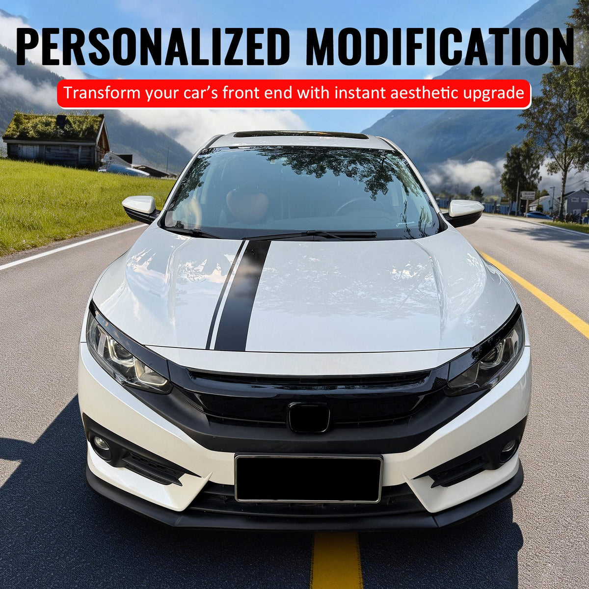 Bumper Grille Cover for Honda Civic 2016-2021 OE Style Gloss Black ABS