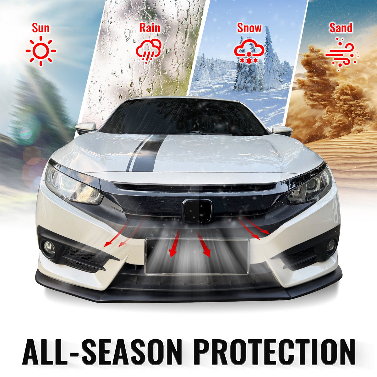 Bumper Grille Cover for Honda Civic 2016-2021 OE Style Gloss Black ABS