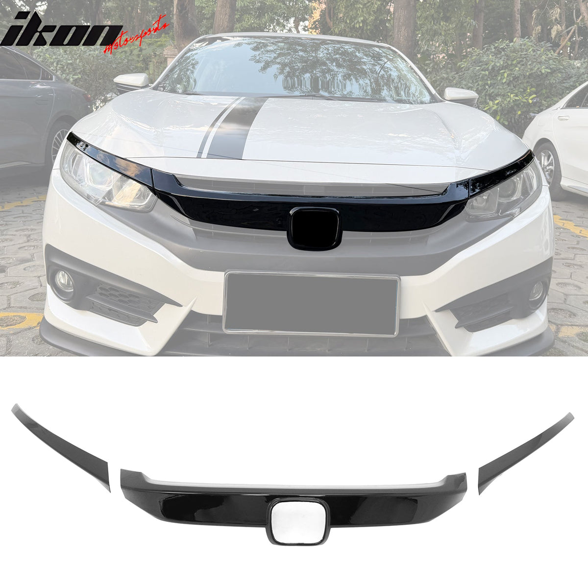 Bumper Grille Cover for Honda Civic 2016-2021 OE Style Gloss Black ABS