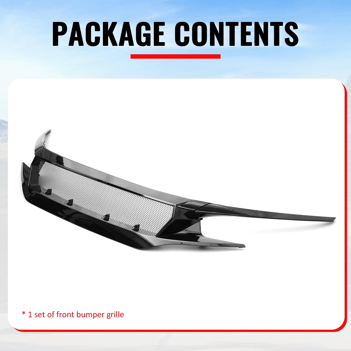 2019-2021 Honda Civic Sedan & Coupe Non-Si JDM Style High Flow Front Bumper Upper Grille Replacement Gloss Black ABS