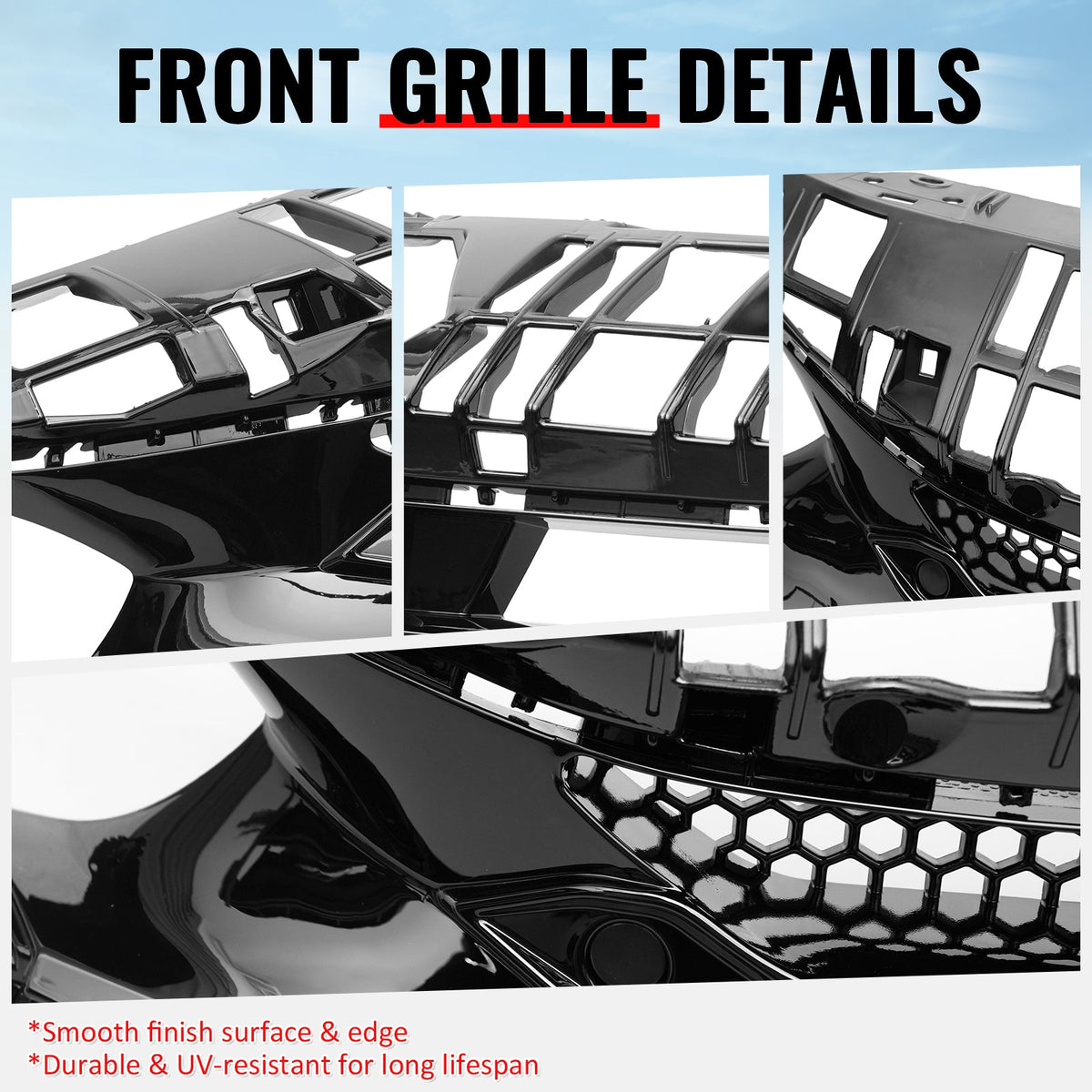 2022-2024 Honda Civic 11th Gen Hatchback & Si Front Bumper Upper Hood Honeycomb Grille Replacement Varis Style ASB Plastic Gloss Black