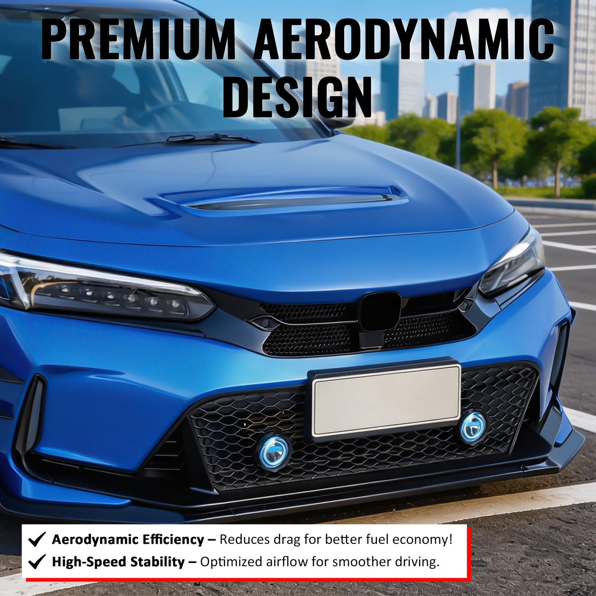 2022-2024 Honda Civic 11th Gen Hatchback & Si Front Bumper Upper Hood Honeycomb Grille Replacement Varis Style ASB Plastic Gloss Black