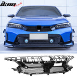 2022-2024 Honda Civic 11th Gen Sedan/Hatchback/Si Front Bumper Upper Hood Honeycomb Grille Replacement + Grille Molding Varis Style ASB Gloss Black