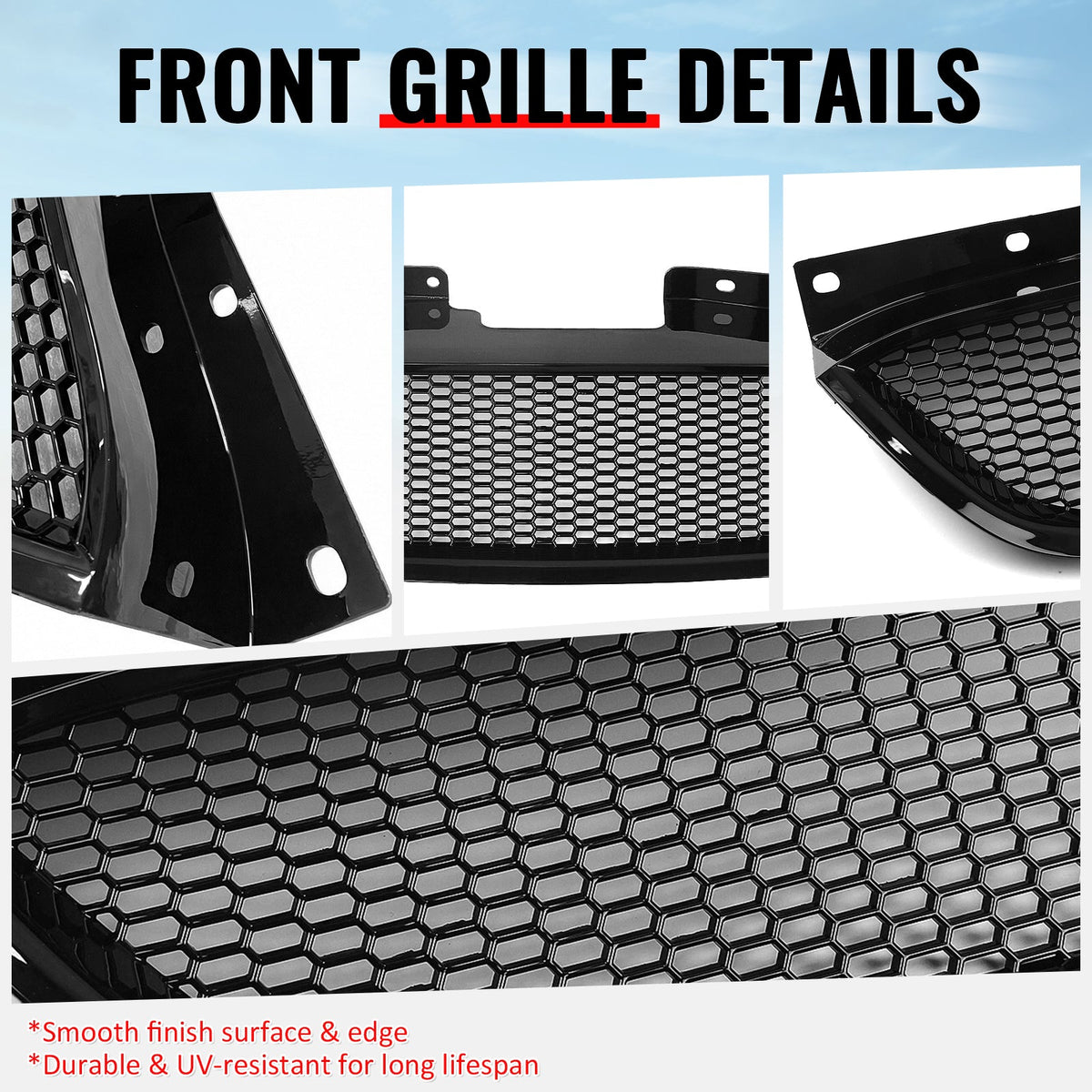 2010-2012 Hyundai Genesis Coupe Honeycomb Style Front Bumper Upper Grille Replacement Gloss Black ABS