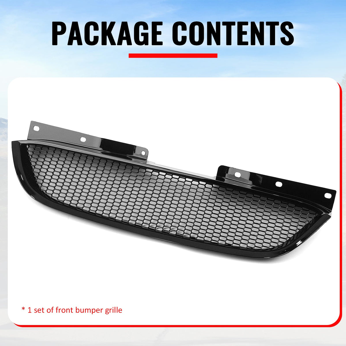 2010-2012 Hyundai Genesis Coupe Honeycomb Style Front Bumper Upper Grille Replacement Gloss Black ABS