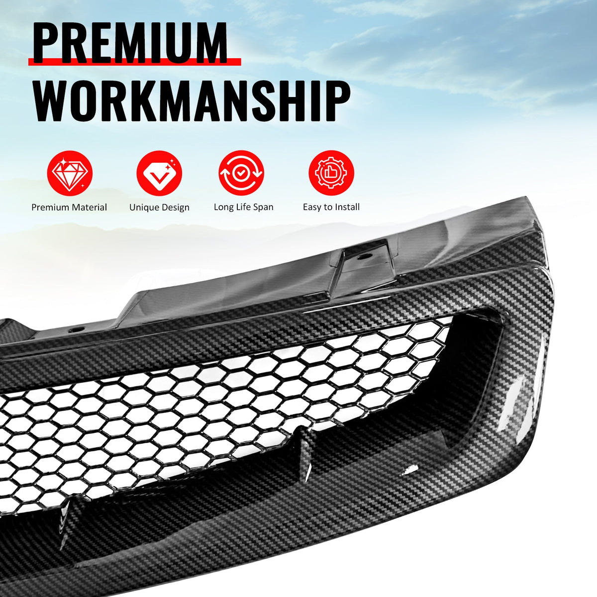 2003-2007 Infiniti G35 Coupe 2-Door JDM Style Front Bumper Upper Grille Replacement Carbon Fiber Print ABS