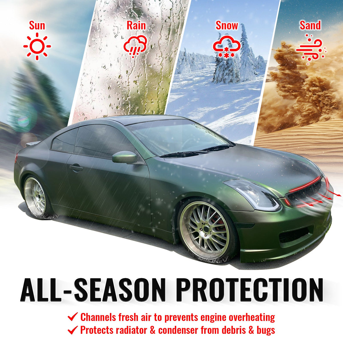 2003-2007 Infiniti G35 Coupe 2-Door JDM Style Front Bumper Upper Grille Replacement Carbon Fiber Print ABS