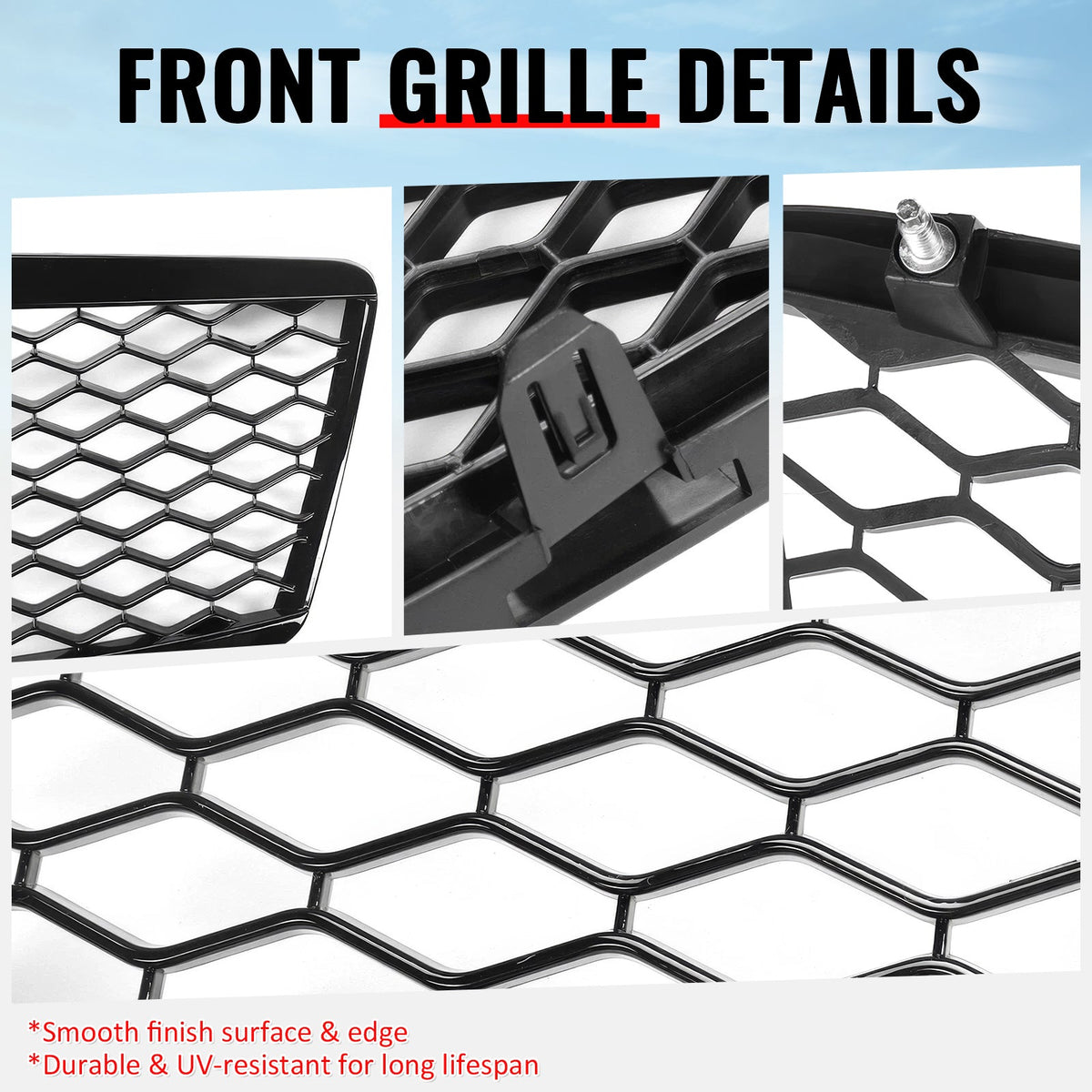 2007-2008 Infiniti G35 & 2009 G37 Sedan Honeycomb Style Front Bumper Upper Grille Replacement Gloss Black ABS
