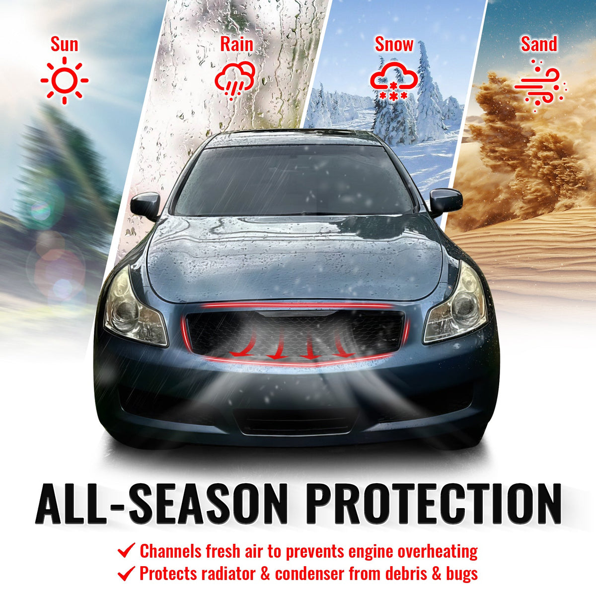 2007-2008 Infiniti G35 & 2009 G37 Sedan Honeycomb Style Front Bumper Upper Grille Replacement Gloss Black ABS