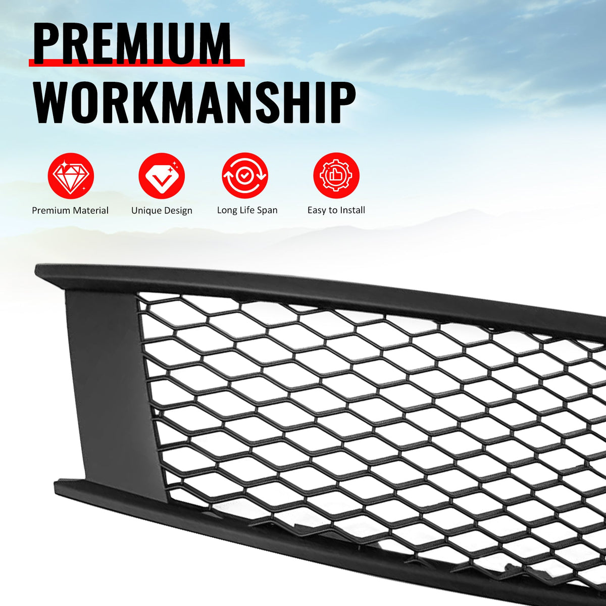 2008-2013 Infiniti G37 Coupe & 2014-2015 Q60 Honeycomb Style Front Bumper Upper Grille Replacement Matte Black ABS