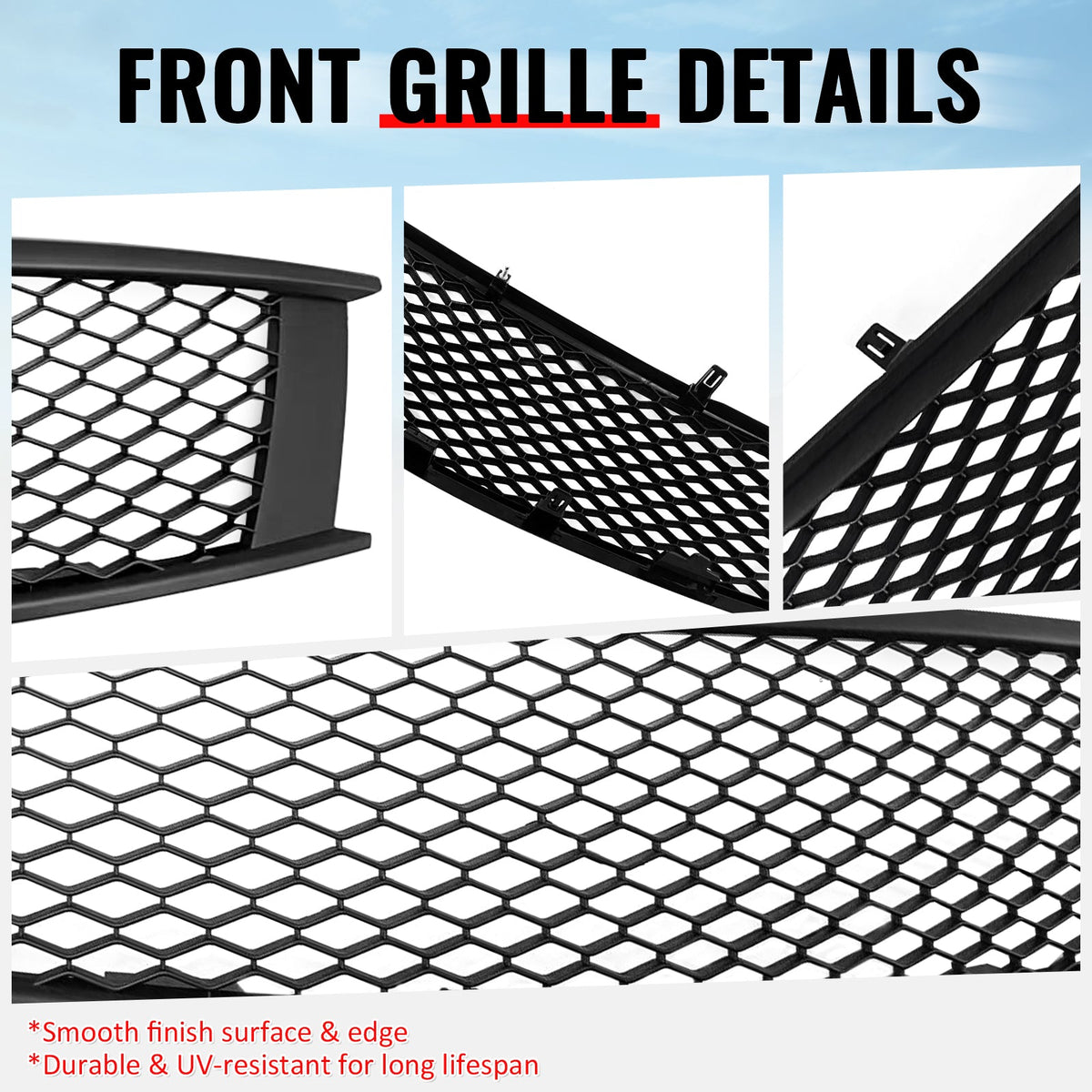 2008-2013 Infiniti G37 Coupe & 2014-2015 Q60 Honeycomb Style Front Bumper Upper Grille Replacement Matte Black ABS