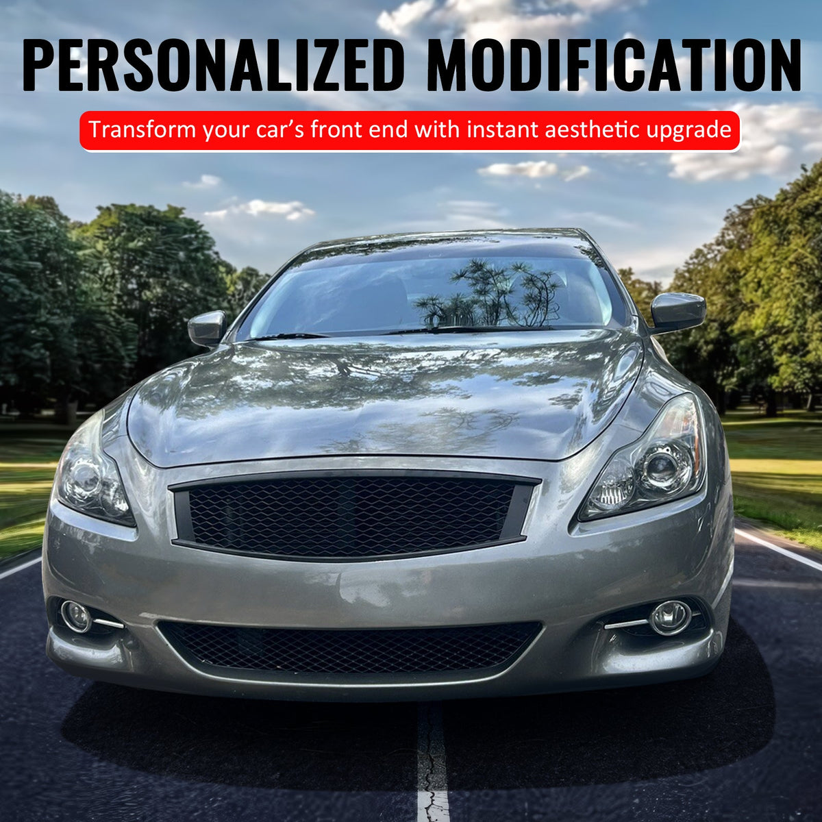 2008-2013 Infiniti G37 Coupe & 2014-2015 Q60 Honeycomb Style Front Bumper Upper Grille Replacement Matte Black ABS