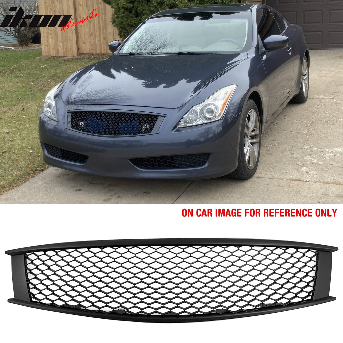 2008-2013 Infiniti G37 Coupe & 2014-2015 Q60 Honeycomb Style Front Bumper Upper Grille Replacement Matte Black ABS