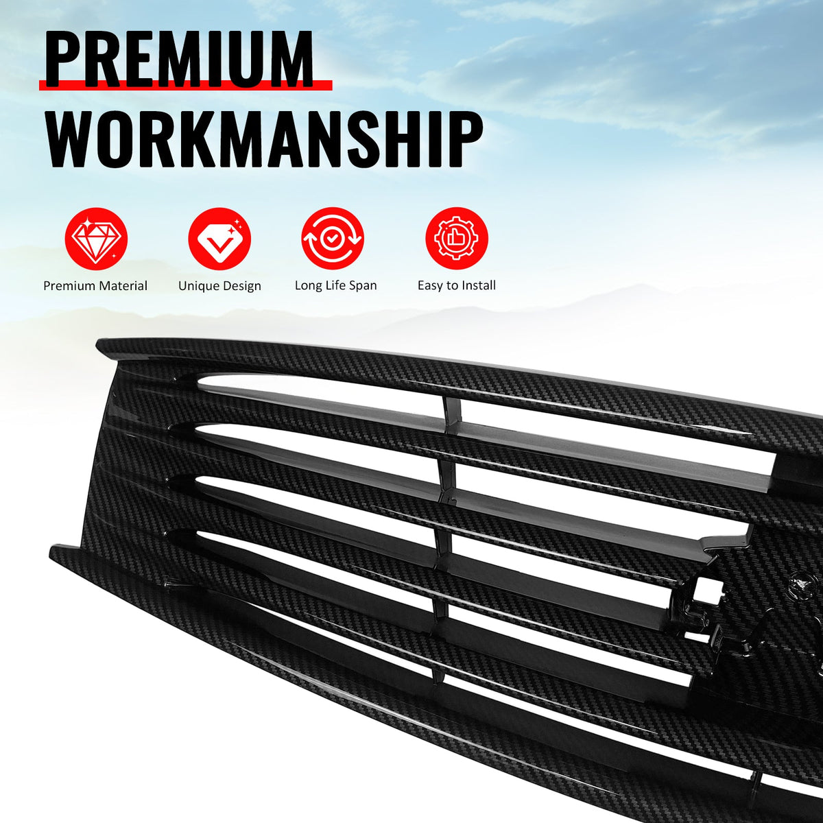 2008-2013 Infiniti G37 Coupe & 2014-2015 Q60 OE Style Front Bumper Upper Grille Replacement Carbon Fiber Print ABS
