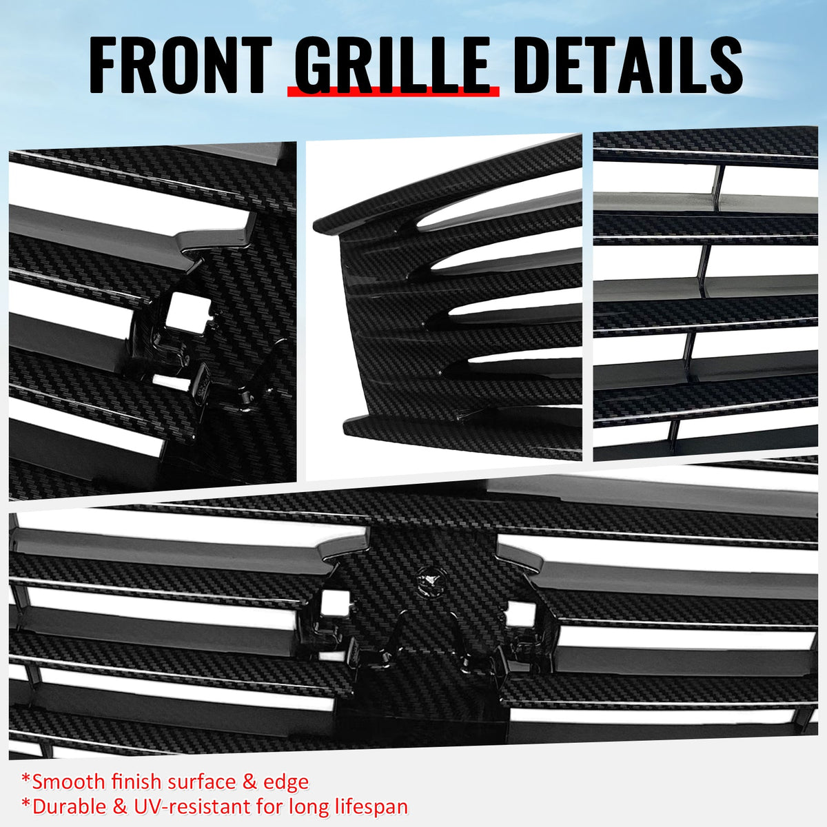 2008-2013 Infiniti G37 Coupe & 2014-2015 Q60 OE Style Front Bumper Upper Grille Replacement Carbon Fiber Print ABS