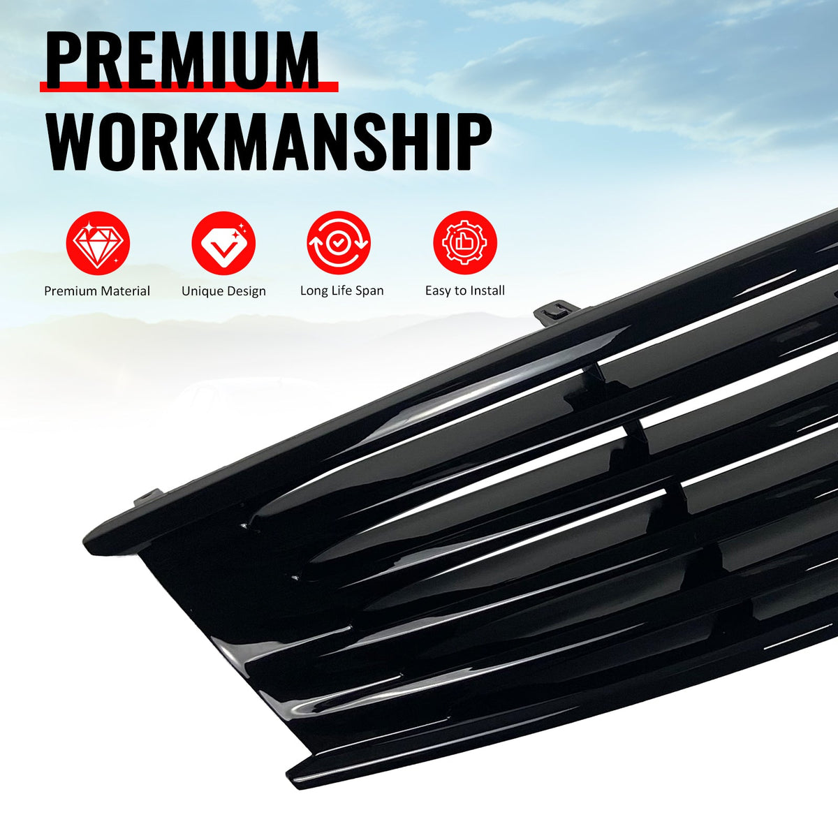 2008-2013 Infiniti G37 Coupe & 2014-2015 Q60 OE Style Front Bumper Upper Grille Replacement Gloss Black ABS