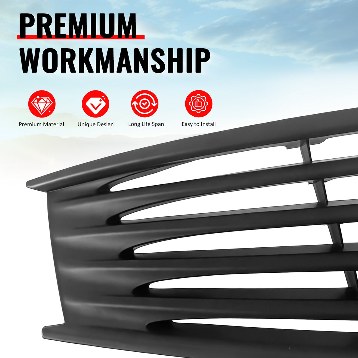 2008-2013 Infiniti G37 Coupe & 2014-2015 Q60 OE Style Front Bumper Upper Grille Replacement Matte Black ABS
