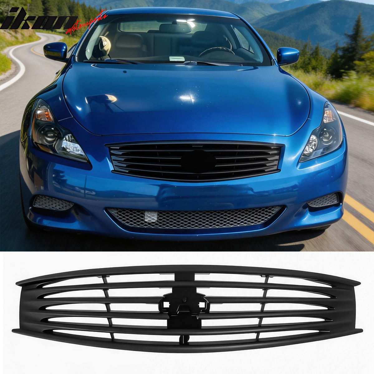 2008-2013 Infiniti G37 Coupe & 2014-2015 Q60 OE Style Front Bumper Upper Grille Replacement Matte Black ABS