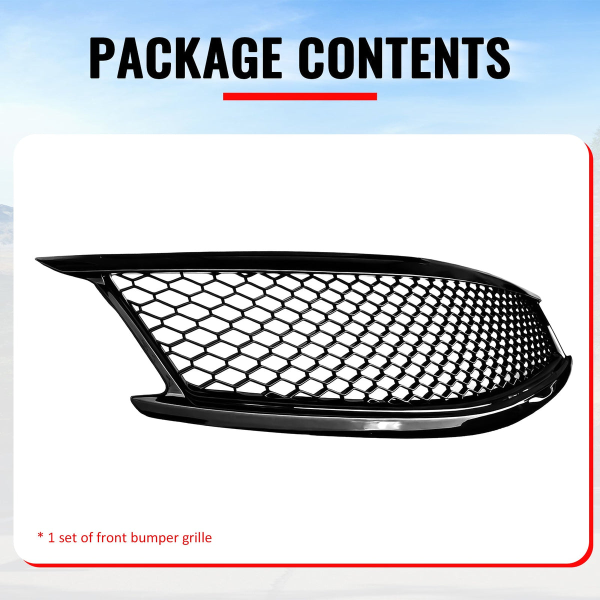 2010-2015 Infiniti G37 G25 Q40 Sedan Honeycomb Style Front Bumper Upper Grille Replacement Gloss Black ABS