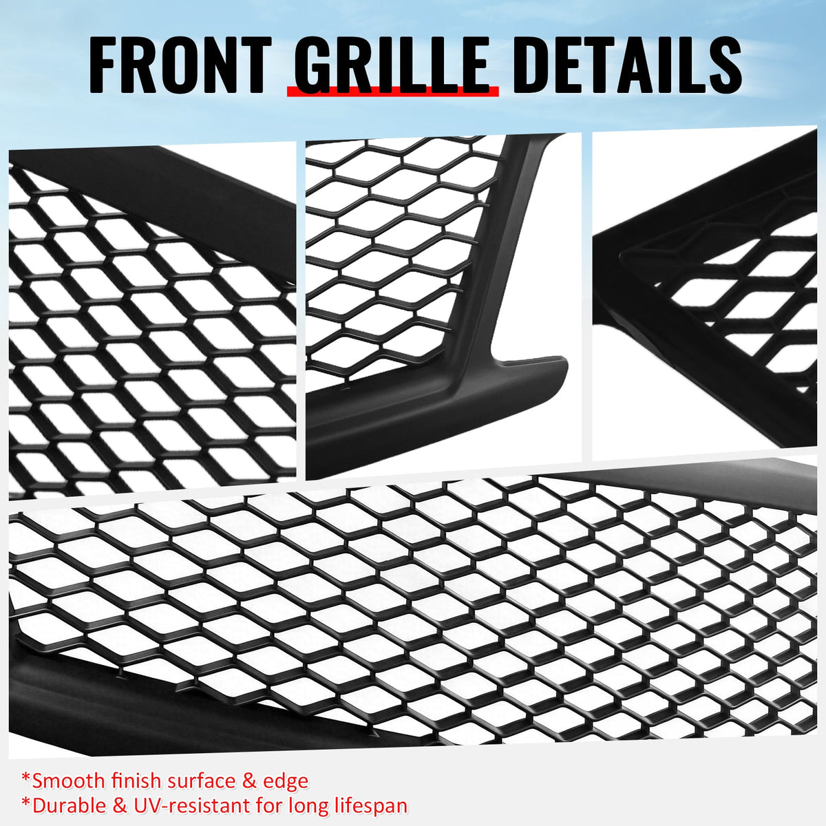 2010-2015 Infiniti G37 G25 Q40 Sedan Honeycomb Style Front Bumper Upper Grille Replacement Matte Black ABS