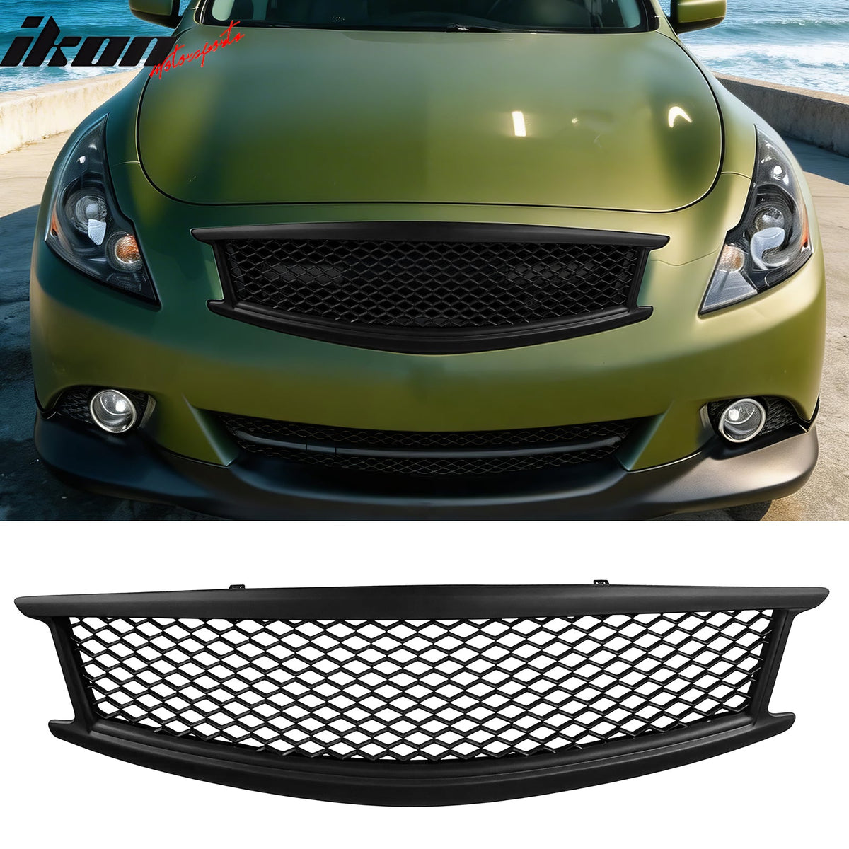 2010-2015 Infiniti G37 G25 Q40 Sedan Honeycomb Style Front Bumper Upper Grille Replacement Matte Black ABS
