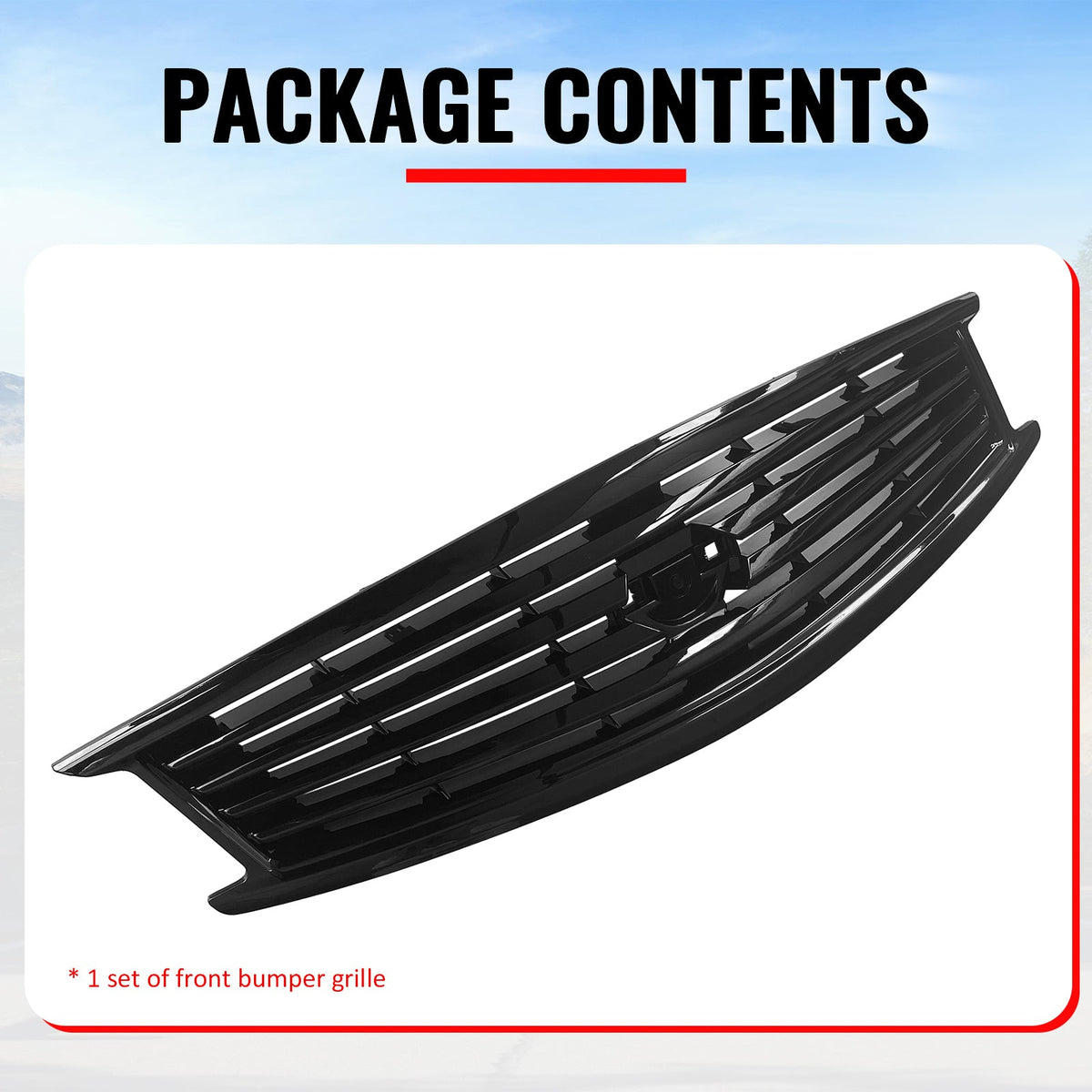 2010-2015 Infiniti G37 G25 Q40 Sedan OE Style Front Bumper Upper Grille Replacement Gloss Black ABS