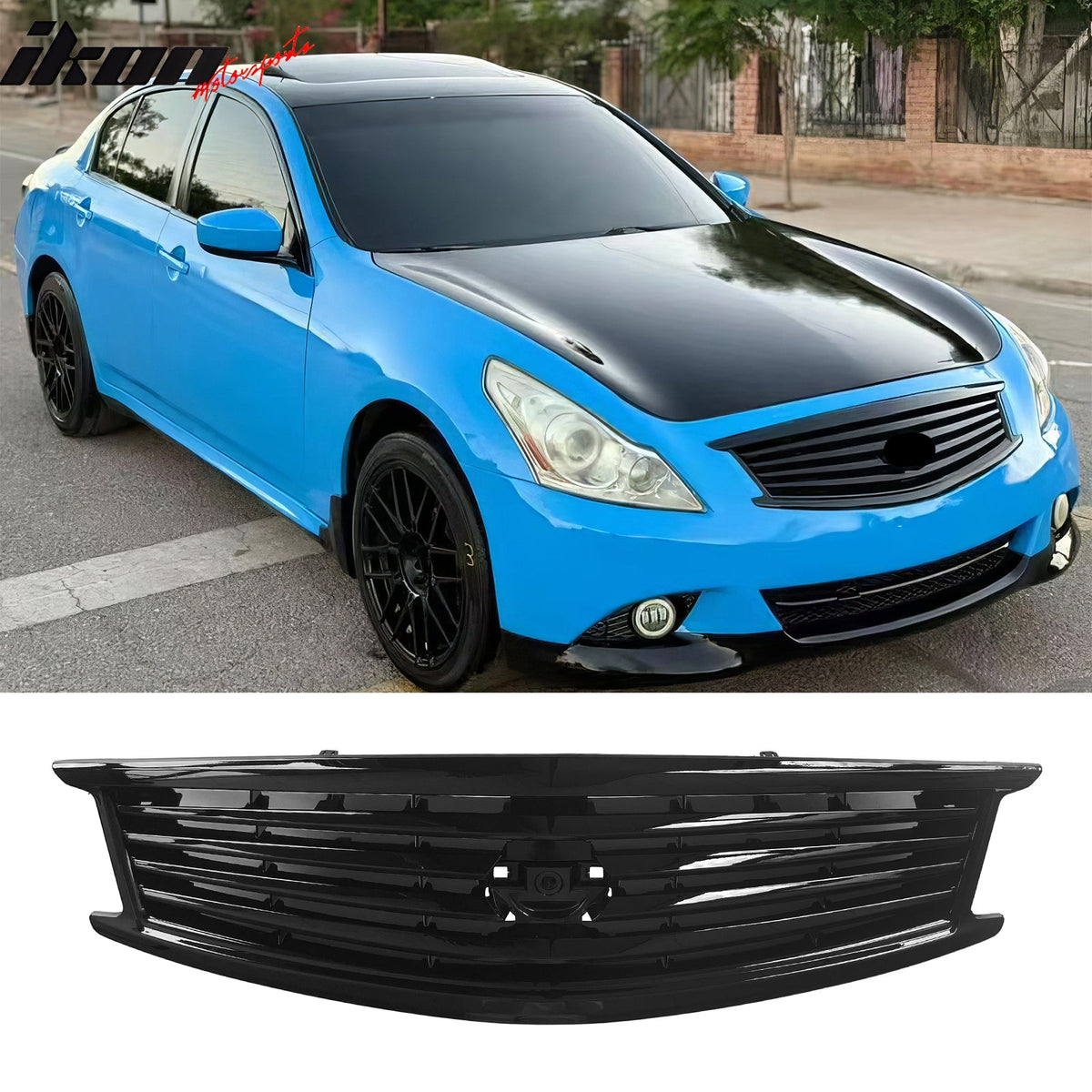 2010-2015 Infiniti G37 G25 Q40 Sedan OE Style Front Bumper Upper Grille Replacement Gloss Black ABS