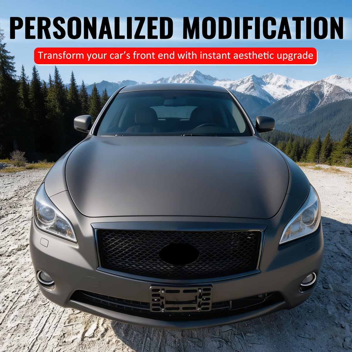 2011-2013 Infiniti M56 M35h M37& 2014-2015 Q70 Honeycomb Style Front Bumper Upper Grille Replacement Gloss Black ABS