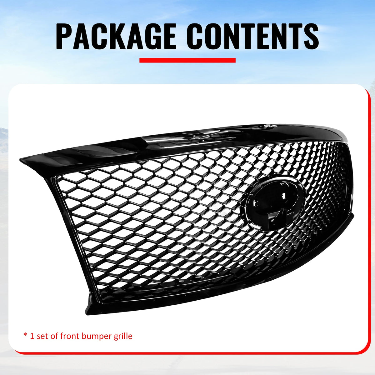 2011-2013 Infiniti M56 M35h M37& 2014-2015 Q70 Honeycomb Style Front Bumper Upper Grille Replacement Gloss Black ABS